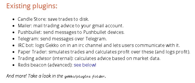 Plugins Available for Gekko