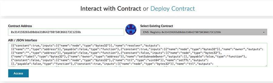 ENS registry settings on MEW