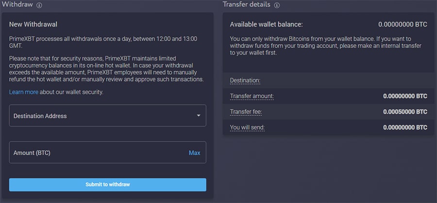 withdrawal PrimeXBT