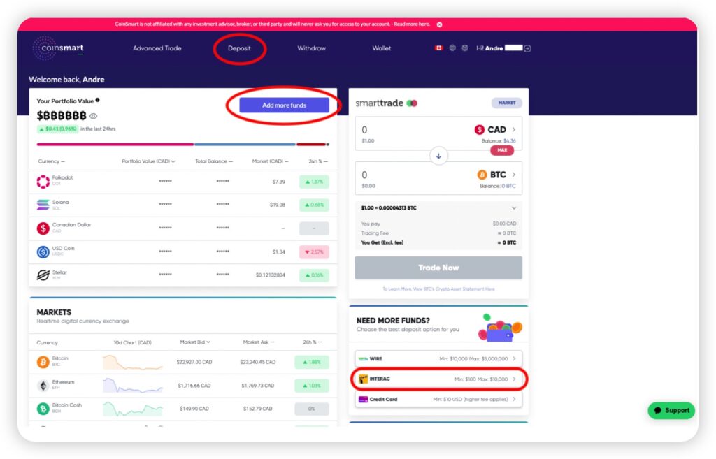 Deposit Coinsmart