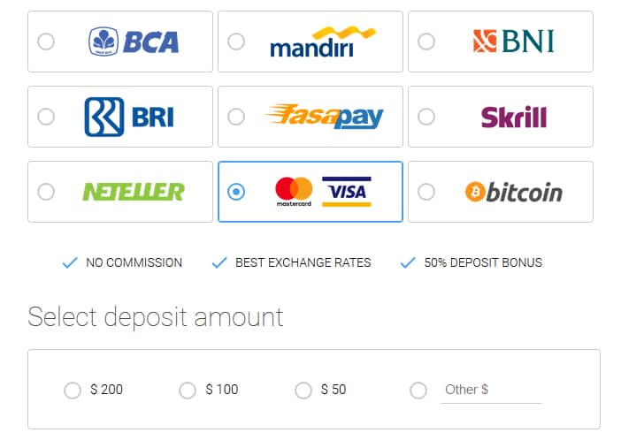 OctaFX Deposit Options