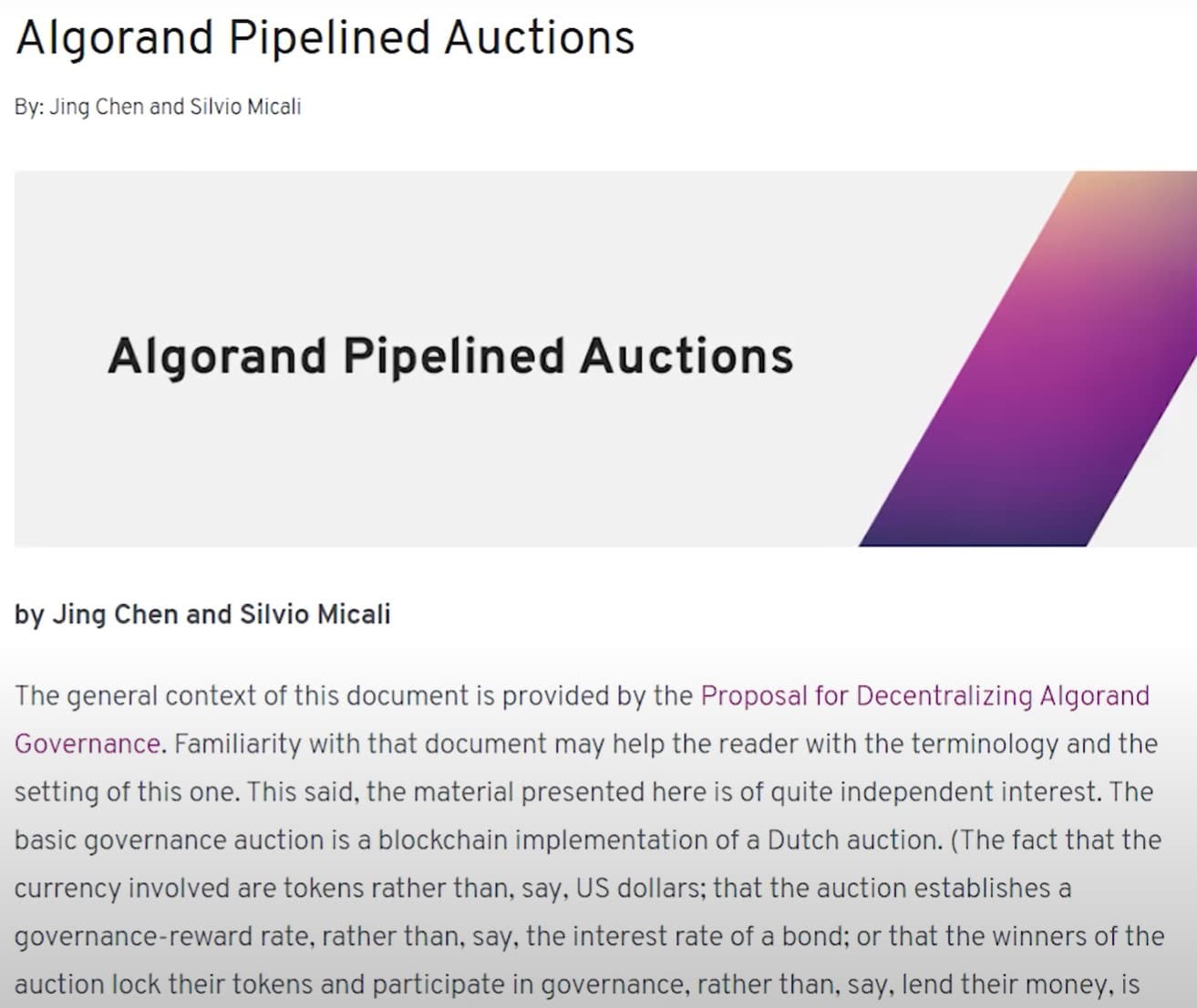 algorand pipelining