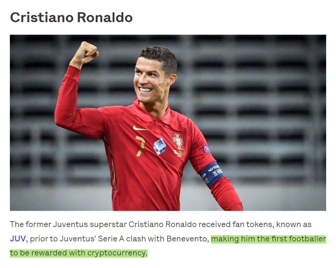 christiano ronaldo receives crypto