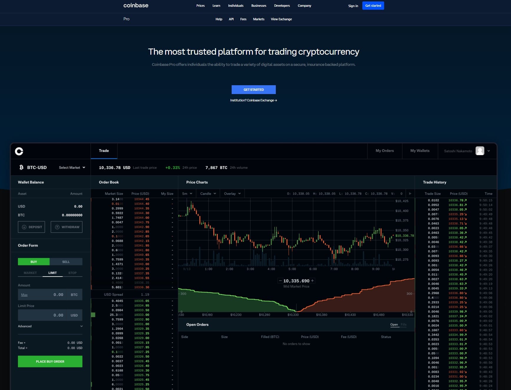 coinbase pro homepage