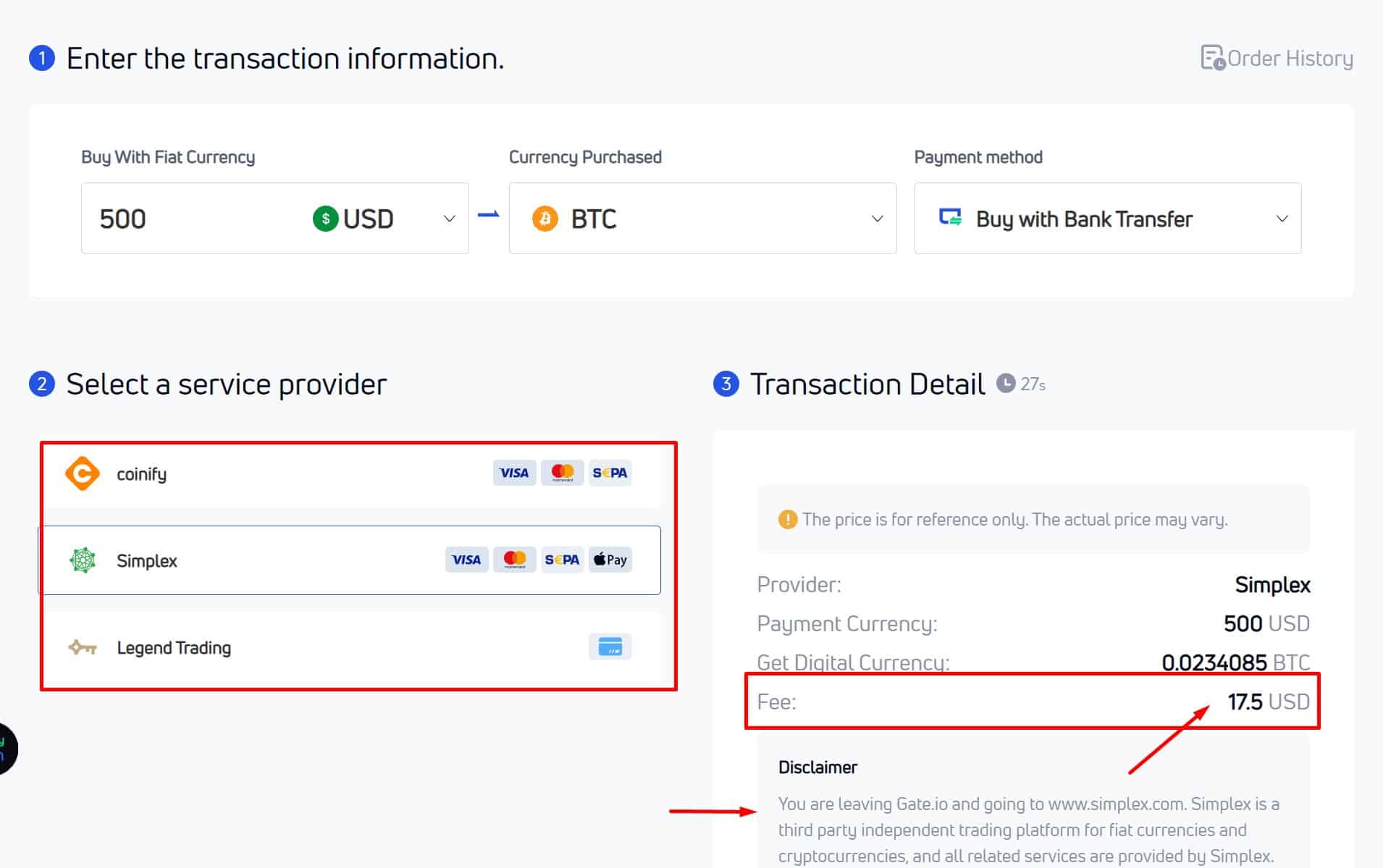 purchase crypto fees