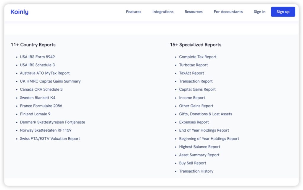 Koinly tax reports